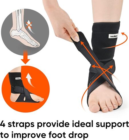 NEOFECT Drop Foot Brace Black Right AFO Foot Drop Brace للمشي، دعامة إسقاط القدم مع الأحذية، معدات استعادة السكتة الدماغية، جبيرة ليلية ناعمة لإسقاط القدم، دعامة قطرة القدم للنوم، دعامة الكاحل قابلة للتعديل in Kuwait