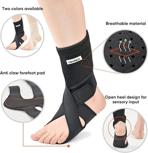 NEOFECT Drop Foot Brace Black Right AFO Foot Drop Brace للمشي، دعامة إسقاط القدم مع الأحذية، معدات استعادة السكتة الدماغية، جبيرة ليلية ناعمة لإسقاط القدم، دعامة قطرة القدم للنوم، دعامة الكاحل قابلة للتعديل in Kuwait
