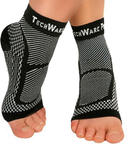 TechWare Pro Ankle Brace Compression Sleeve - Relieves Achilles Tendonitis, Joint Pain. Plantar Fasciitis Sock with Foot Arch Support Reduces Swelling & Heel Spur Pain. Injury Recovery for Sports in Saudi Arabia