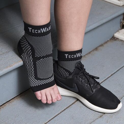 TechWare Pro Ankle Brace Compression Sleeve - Relieves Achilles Tendonitis, Joint Pain. Plantar Fasciitis Sock with Foot Arch Support Reduces Swelling & Heel Spur Pain. Injury Recovery for Sports in Saudi Arabia