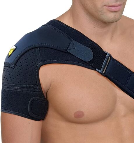 Shoulder Brace for Women & Men | Support for Torn Rotator Cuff & Other Shoulder Injury - Ac Joint, Dislocated, Separated, Frozen Shoulder | Neoprene Compression Wrap | by FIGHTECH (BLK, S-M) in Saudi Arabia