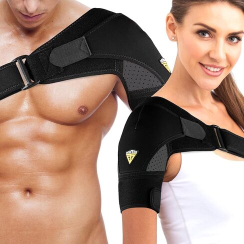 Shoulder Brace for Women & Men | Support for Torn Rotator Cuff & Other Shoulder Injury - Ac Joint, Dislocated, Separated, Frozen Shoulder | Neoprene Compression Wrap | by FIGHTECH (BLK, S-M) in Saudi Arabia