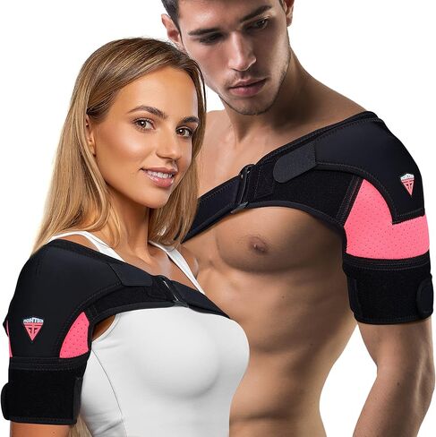 Shoulder Brace for Women & Men | Support for Torn Rotator Cuff & Other Shoulder Injury - Ac Joint, Dislocated, Separated, Frozen Shoulder | Neoprene Compression Wrap | by FIGHTECH (BLK, S-M) in Saudi Arabia