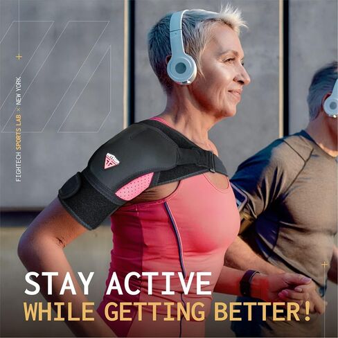 Shoulder Brace for Women & Men | Support for Torn Rotator Cuff & Other Shoulder Injury - Ac Joint, Dislocated, Separated, Frozen Shoulder | Neoprene Compression Wrap | by FIGHTECH (BLK, S-M) in Saudi Arabia