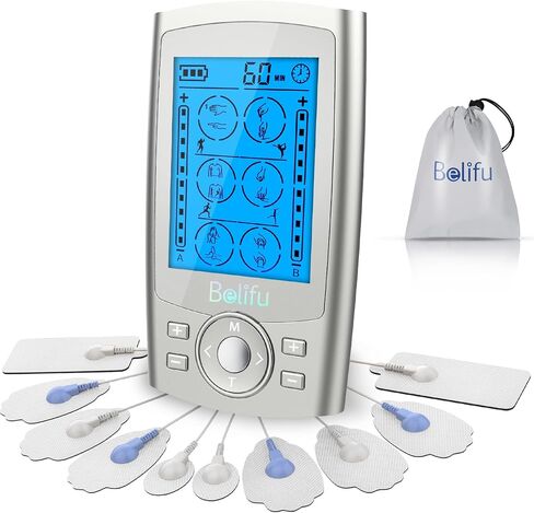 Belifu Dual Channel TENS EMS Unit 24 Modes Muscle Stimulator for Pain Relief Therapy, Electronic Pulse Massager Muscle Massager with 10 Pads, Dust-Proof Drawstring Storage Bag, Fastening Cable Ties in Saudi Arabia