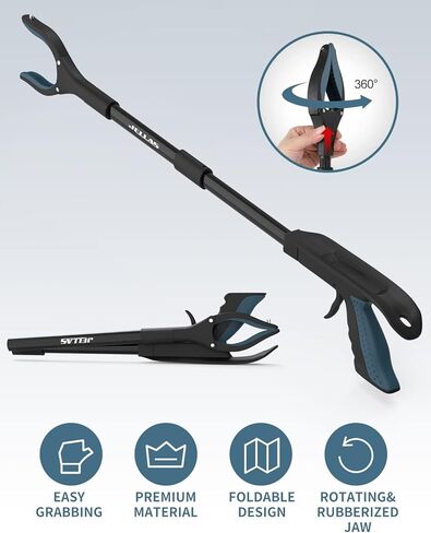 3-Piece Hip Knee Replacement Recovery Kit, Jellas 32-inch Foldable Reacher Grabber with Shoehorn, Sock Aid Device for Seniors, 14-inch Bath Sponge 2 Sides in Kuwait