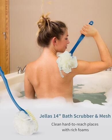 3-Piece Hip Knee Replacement Recovery Kit, Jellas 32-inch Foldable Reacher Grabber with Shoehorn, Sock Aid Device for Seniors, 14-inch Bath Sponge 2 Sides in Kuwait