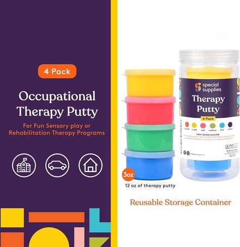Special Supplies Therapy Putty for Kids and Adults - Resistive Hand Exercise Stress Relief Therapy Putty Kit, Set of 4 Strengths, Three Ounces of Each Putty in Saudi Arabia