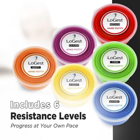 مجموعة معجون علاج اليد من Logest مكونة من 6 قطع للأطفال والكبار - عجينة المعجون الحسية لليد والأصابع 3 أونصة لكل 6 مستويات مقاومة للتمرين وإعادة تأهيل البودي وتقوية التوتر وتخفيف القلق in Kuwait