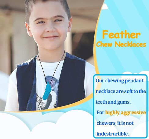 Sensory Chew Necklace for Kids, Boys and Girls, 5 Pack Silicone Feather Chewy Necklaces for Autism, ADHD, Chewing, Oral Motor Chewable Pendant for Mild Chewers in Saudi Arabia