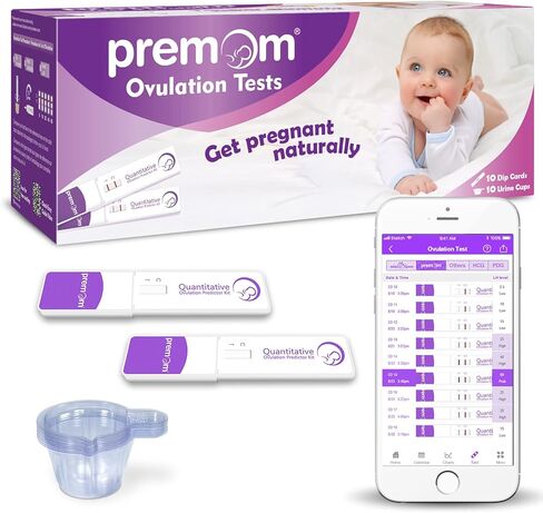 Premom Quantitative Ovulation Test Dip Card, Ovulation Predictor Kit with Digital Ovulation Reader APP, Numerical Ovulation Tests, 10 Free Urine Cups Included,10 LH Tests in Kuwait
