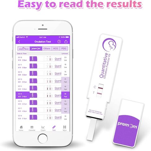 Premom Quantitative Ovulation Test Dip Card, Ovulation Predictor Kit with Digital Ovulation Reader APP, Numerical Ovulation Tests, 10 Free Urine Cups Included,10 LH Tests in Kuwait