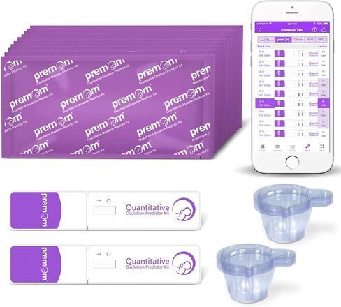 Premom Quantitative Ovulation Test Dip Card, Ovulation Predictor Kit with Digital Ovulation Reader APP, Numerical Ovulation Tests, 10 Free Urine Cups Included,10 LH Tests in Kuwait