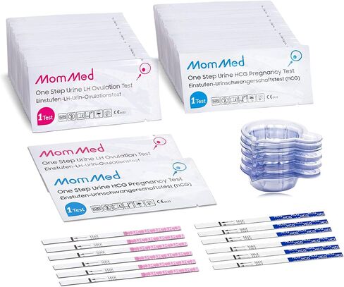MomMed Ovulation Test Strips, Ovulation and Pregnancy Tests (LH50-HCG20), Includes 50 Ovulation Tests and 20 Pregnancy Tests with 70 Urine Cups, Accurately Track Ovulation and Detect Early Pregnancy in Saudi Arabia