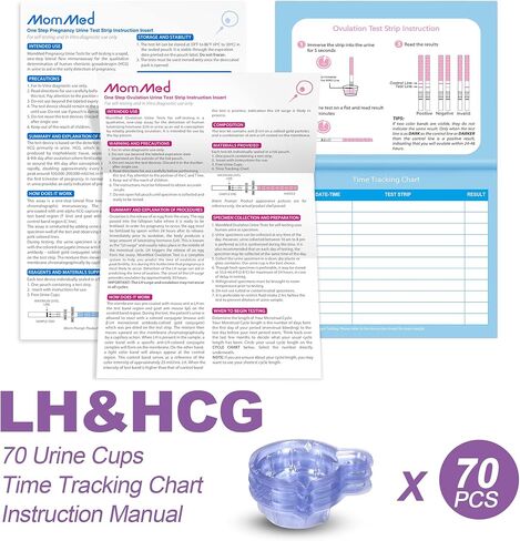 MomMed Ovulation Test Strips, Ovulation and Pregnancy Tests (LH50-HCG20), Includes 50 Ovulation Tests and 20 Pregnancy Tests with 70 Urine Cups, Accurately Track Ovulation and Detect Early Pregnancy in Saudi Arabia