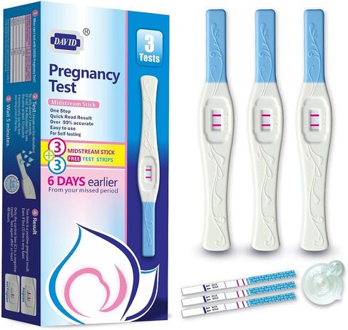 David 3 HCG Pregnancy Test Midstream Sticks and 3 Test Strips with 3 Free Urine Cups Individually-Sealed Combo Pack Rapid Detection… in Saudi Arabia