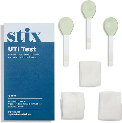 طقم اختبار Stix UTI | اختبار عدوى المسالك البولية مع نتائج فورية | دقيقة وسهلة الاستخدام | 3 اختبارات و3 مناديل مبللة بدرجة حموضة متوازنة in Kuwait