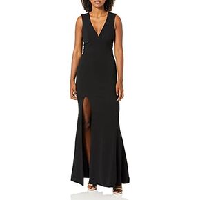 Dress the Population Women's Sandra Plunging Thick Strap Solid Gown with Slit Dress in Saudi Arabia