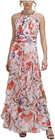 Calvin Klein Women's Sleeveless Halter Neck Keyhole Gown with Tiered Skirt in Saudi Arabia