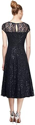 S.L. Fashions Women's Short Sleeve Tea Length Fit and Flare Dress (Petite Missy) in Saudi Arabia