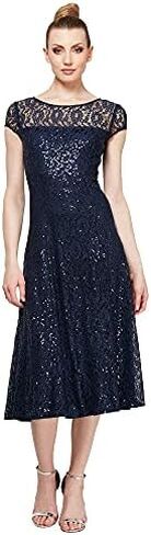 S.L. Fashions Women's Short Sleeve Tea Length Fit and Flare Dress (Petite Missy) in Saudi Arabia