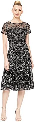 S.L. Fashions Women's Short Sleeve Tea Length Fit and Flare Dress (Petite Missy) in Saudi Arabia
