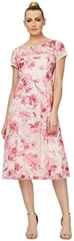 S.L. Fashions Women's Short Sleeve Tea Length Fit and Flare Dress (Petite Missy) in Saudi Arabia