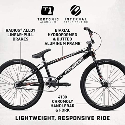 Mongoose Title Elite 24 BMX Race Bike with 24-Inch Wheels in Black for Advanced and Returning Riders, Featuring Professional-Grade 6061 Tectonic T1 Biaxial Hydroformed and Butted Aluminum Frame in Saudi Arabia