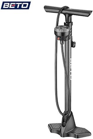 Beto Bike Pump Portable - Bicycle Floor Pump with Industrial Top-Mounted Gauge & Air Bleed Button - Presta Schrader Dunlop Valve Universal, Steel Tube 160 Psi Max (Sliver) in Kuwait