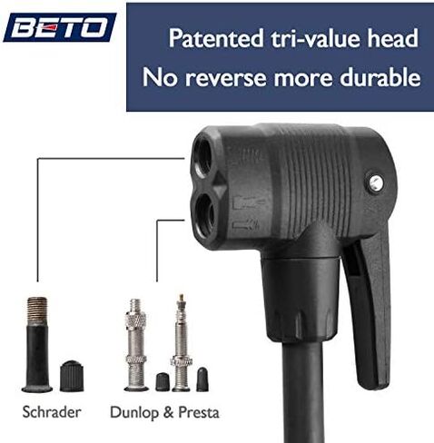 Beto Bike Pump Portable - Bicycle Floor Pump with Industrial Top-Mounted Gauge & Air Bleed Button - Presta Schrader Dunlop Valve Universal, Steel Tube 160 Psi Max (Sliver) in Kuwait