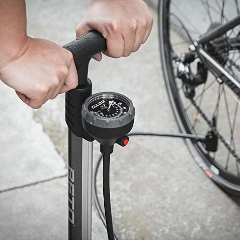 Beto Bike Pump Portable - Bicycle Floor Pump with Industrial Top-Mounted Gauge & Air Bleed Button - Presta Schrader Dunlop Valve Universal, Steel Tube 160 Psi Max (Sliver) in Kuwait