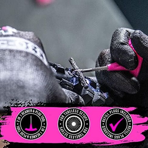 Muc Off Puncture Plug Repair Kit - Puncture Repair Kit for Tubeless Bike Tyres - Includes 2-in-1 Puncture Plug/Reamer Tool, 10 Puncture Plugs & Pouch in Saudi Arabia