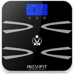 INEVIFIT BODY-ANALYZER SCALE, Highly Accurate Digital Bathroom Body Composition Analyzer, Measures Weight, Body Fat, Water, Muscle, BMI, Visceral levels & Bone Mass for 10 Users. includes Batteries in Kuwait