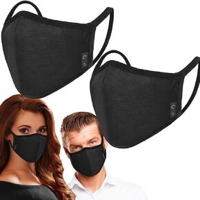 2-Pack Unisex Cloth Washable Reusable Cover-100% Cotton 3 Layer black outdoor
