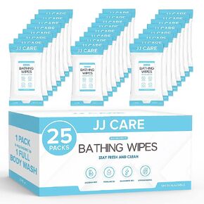 JJ CARE Body Wipes for Adults Bathing - Pack of 25 Shower Wipes For Adults Rinse Free, 200 Count No Rinse Bathing Wipes for Adults, Bath Wipes for Adults No Rinse in Saudi Arabia