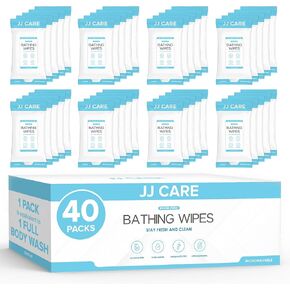 JJ CARE Shower Wipes For Adults No Rinse - Pack of 40 Body Wipes for Adults Bathing - Waterless Bathing Wipes For Adults Rinse Free in Saudi Arabia
