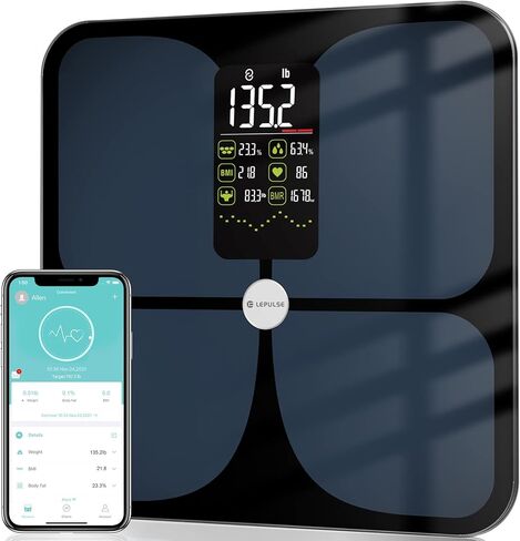 مقياس دهون الجسم، مقياس عرض كبير من Lepulse لوزن الجسم، مقياس حمام رقمي عالي الدقة، مقياس الوزن الذكي لمؤشر كتلة الجسم مع معدل ضربات القلب للعضلات والدهون في الجسم، 15 تركيبة للجسم مع الاتجاه in Kuwait