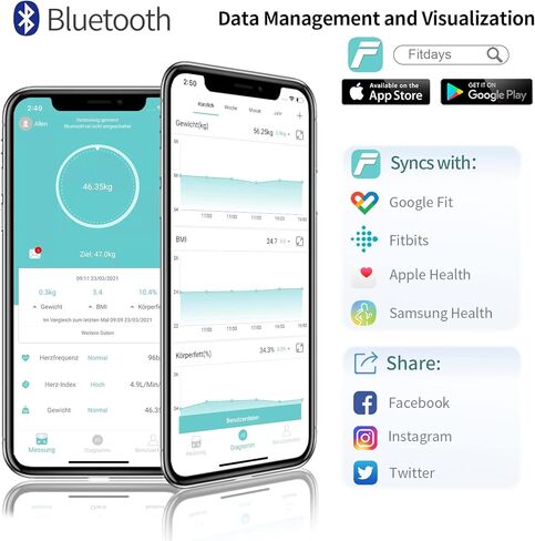 مقياس دهون الجسم، مقياس عرض كبير من Lepulse لوزن الجسم، مقياس حمام رقمي عالي الدقة، مقياس الوزن الذكي لمؤشر كتلة الجسم مع معدل ضربات القلب للعضلات والدهون في الجسم، 15 تركيبة للجسم مع الاتجاه in Kuwait