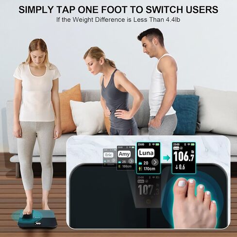 ABLEGRID Body Fat Scale, Smart WiFi Digital Bathroom Scale for Body Weight and Fat, Flip TFT Display, 16 Accurate Body Composition Scale BMI Heart Rate Trends, Baby Mode, 400lb, Rechargeable, Black in Kuwait