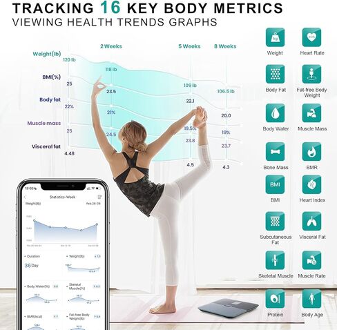 ABLEGRID Body Fat Scale, Smart WiFi Digital Bathroom Scale for Body Weight and Fat, Flip TFT Display, 16 Accurate Body Composition Scale BMI Heart Rate Trends, Baby Mode, 400lb, Rechargeable, Black in Kuwait
