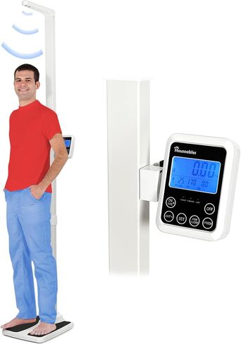 Houseables Medical Scale, Digital, Touchless Sonar Stadiometer, L18" x W14" x H86", White, 440 lbs. Doctor Physician Professional Scales, Weight Limit, Eye Level, Calculate BMI, Body Fat, Height Rod in Kuwait