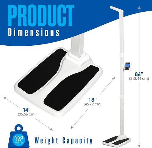 Houseables Medical Scale, Digital, Touchless Sonar Stadiometer, L18" x W14" x H86", White, 440 lbs. Doctor Physician Professional Scales, Weight Limit, Eye Level, Calculate BMI, Body Fat, Height Rod in Kuwait
