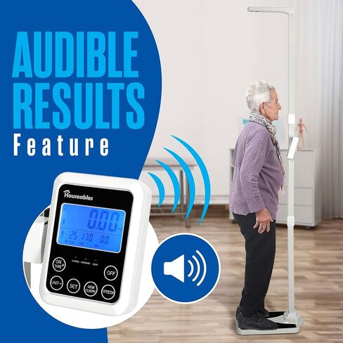 Houseables Medical Scale, Digital, Touchless Sonar Stadiometer, L18" x W14" x H86", White, 440 lbs. Doctor Physician Professional Scales, Weight Limit, Eye Level, Calculate BMI, Body Fat, Height Rod in Kuwait