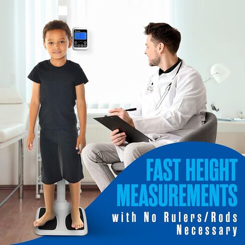 Houseables Medical Scale, Digital, Touchless Sonar Stadiometer, L18" x W14" x H86", White, 440 lbs. Doctor Physician Professional Scales, Weight Limit, Eye Level, Calculate BMI, Body Fat, Height Rod in Kuwait