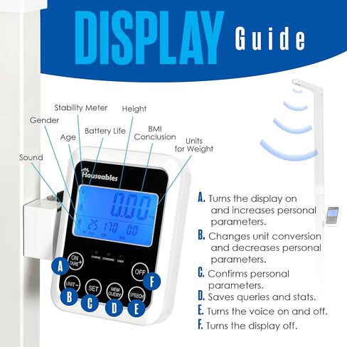 Houseables Medical Scale, Digital, Touchless Sonar Stadiometer, L18" x W14" x H86", White, 440 lbs. Doctor Physician Professional Scales, Weight Limit, Eye Level, Calculate BMI, Body Fat, Height Rod in Kuwait