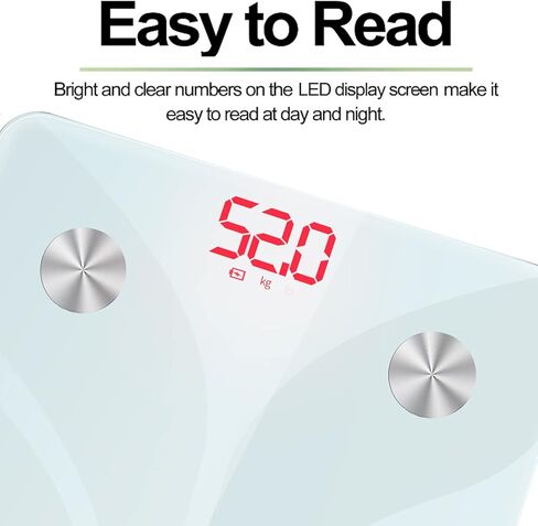 موازين وزن الجسم، موازين الحمام الرقمية مع أجهزة استشعار عالية الدقة وزجاج مقسى للأشخاص، شاشة LED، سهلة الارتداء، 400 رطل/180 كجم in Kuwait