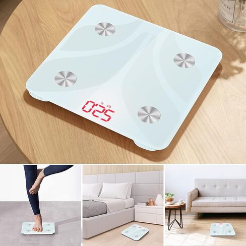 موازين وزن الجسم، موازين الحمام الرقمية مع أجهزة استشعار عالية الدقة وزجاج مقسى للأشخاص، شاشة LED، سهلة الارتداء، 400 رطل/180 كجم in Kuwait