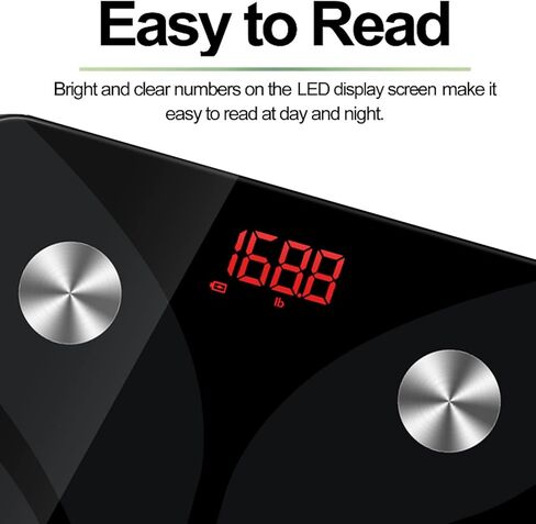 موازين الحمام الرقمية لوزن الجسم: موازين الحمام الإلكترونية مع أجهزة استشعار عالية الدقة وزجاج مقسى للأشخاص، شاشة LED، سهلة الارتداء، 400 رطل/180 كجم in Kuwait