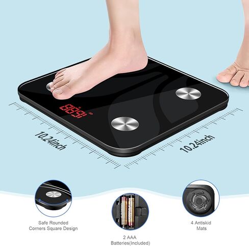 موازين الحمام الرقمية لوزن الجسم: موازين الحمام الإلكترونية مع أجهزة استشعار عالية الدقة وزجاج مقسى للأشخاص، شاشة LED، سهلة الارتداء، 400 رطل/180 كجم in Kuwait