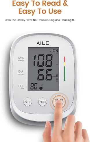 Blood Pressure Monitor,AILE Blood Pressure Machine Upper Arm Large Cuff(8.7"-16.5"Adjustable),Automatic high Blood Pressure Cuff for Home use (White) in Saudi Arabia